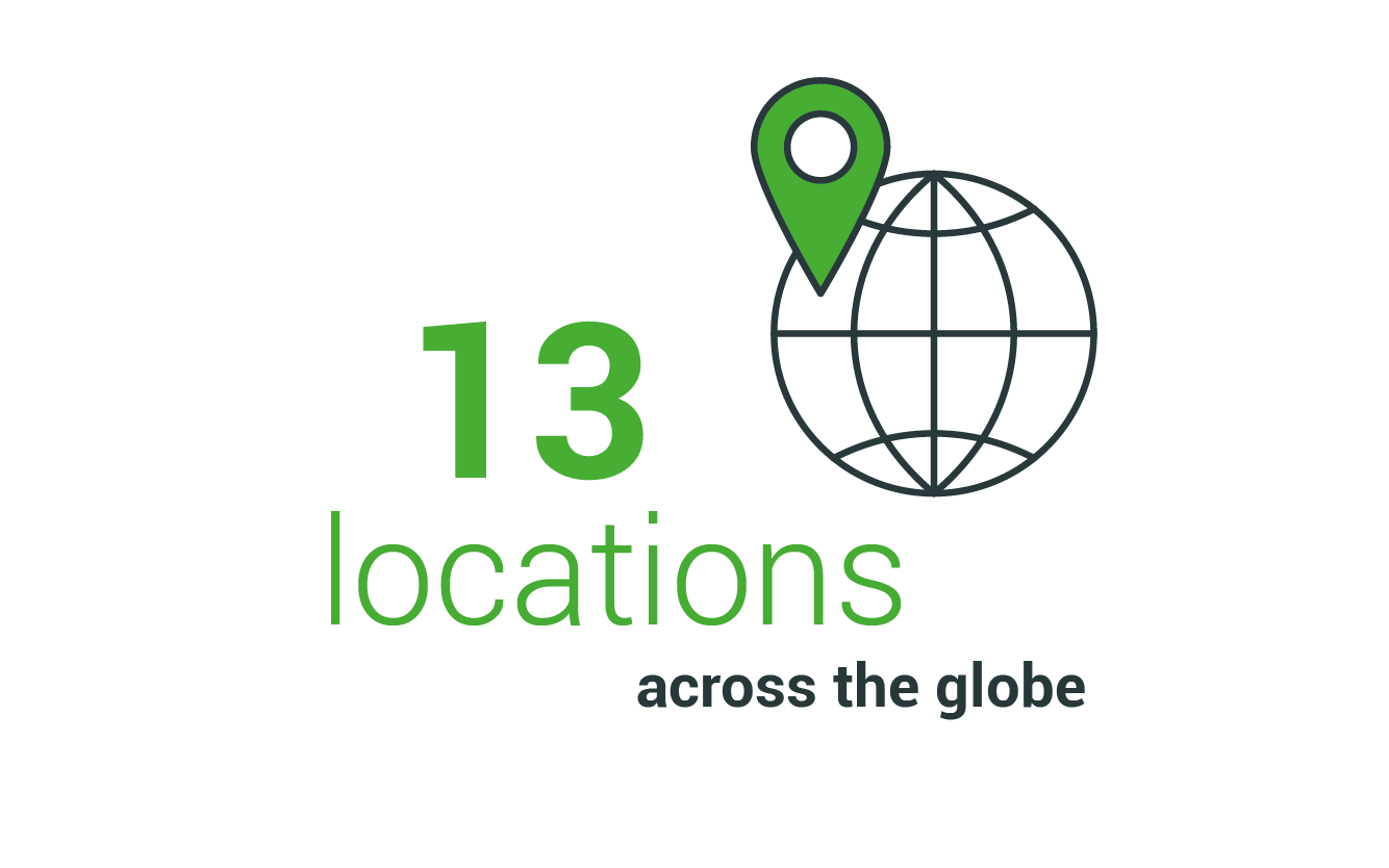 13 locations across the globe